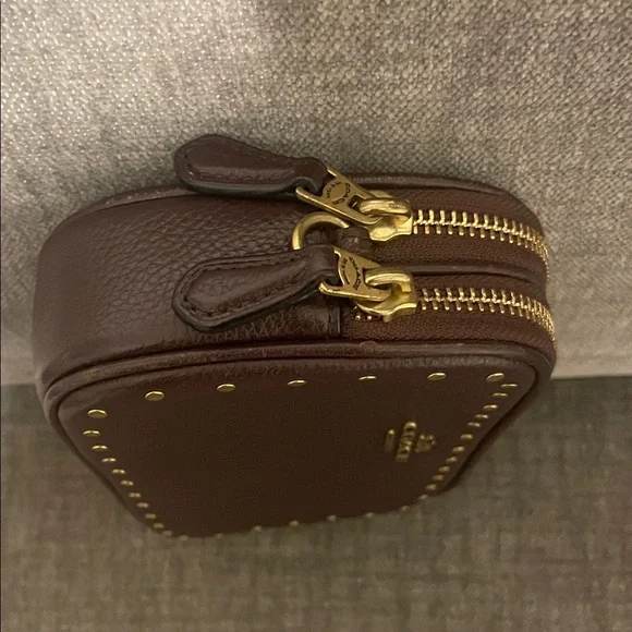 Coach Maple(dark brown) Sadie Pebbled Leather Crossbody with Gold Rivets - Picture 8 of 16